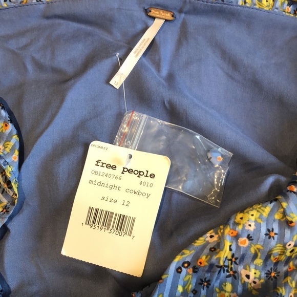 Free People NWT Sweetest Thing Midnight Cowboy blue floral ruffle dress Size 12 - Picture 6 of 6